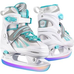 Adjustable Ice Skates for Kids Girls Boys, 4 Size Adjustable Beginner Ice Hockey Skates for Youths Teen, Warm Ice Skating Shoes with Electroplated Color-Changing Blades for Outdoor and Rink Small (11C-1 US) Little Kids