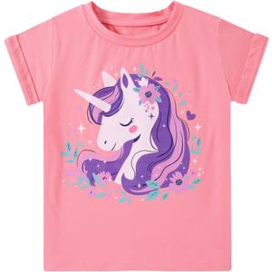 Funnycokid Little Girls T Shirt for Toddler 3-7 Years Kids Tee Graphic Short Sleeve Clothes Tops (Pink)