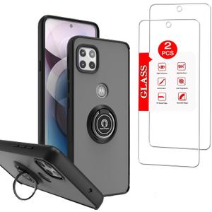 for Motorola One 5G Ace Case with [2 Pack] Tempered Glass Screen Protector, for Moto One 5G UW Ace Ultra Thin Heavy Duty Armor Protective,with Magnetic Kickstand Phone Case (Black)