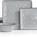 Famiware Dinnerware Sets for 4, Ocean Square 12-Piece Kitchen Plates and Bowls Sets, Reactive Glaze, Microwave and Dishwasher Safe, Scratch Resistant, Grey (Gray)
