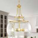 KARTOOSH Gold Chandelier Kitchen Pendant Lighting Over Island | Rustic Farmhouse LED Ceiling Pendant Light with Clear Seeded Glass Shade for Kitchen Island Dining Room Foyer Entryway, 60.2 Inch 
