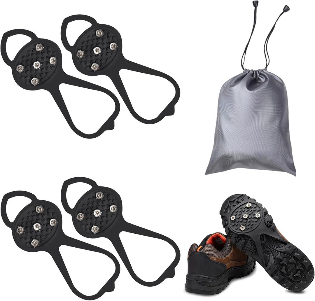 2 Pairs Non Slip Gripper Spike, Ice Grippers Traction Cleats Snow Shoe Spikes Grips Crampons with 10 Steel Studs Cleats (black)
