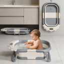 TPN 4-in-1 Grow-with-Me Collapsible Baby Bathtub, Baby Tub for Newborns to Toddler with Soft Floating Cushion & Thermometer, Portable Baby Bath Tub, Infant Bathtub for Bath Support in Tub,Grey