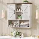 Vabches Bathroom Wall Cabinet, Farmhouse Medicine Cabinet with Double Barn Door and Adjustable Shelves, Wooden Vintage Storage Cabinet Wall Mounted for Bathroom, Kitchen Dining, Rustic White, 31.5"W x 27.95"H x 7.87"D