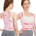Fit Geno Back Brace and Adjustable Posture Corrector And Trainer for Women and Men, Back Straightener, Scoliosis and Hunchback Correction, Back Pain, Spine Support, Pink, Medium (Waist 25-33 Inch) (Small)