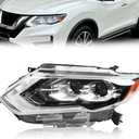 LED Projector Headlight Assembly Fit for 2017-2020 Nissan Rogue SL, 17-19 SL Hybrid, [LED DRL] Left Driver Side Headlamp with Clear Lens Black Housing Amber Reflector, OEM# 260606FL6A, 1 PC
