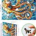 500 Piece Puzzles for Adults Clearance, Stained Glass Style Octopus Jigsaw Puzzle Beautiful Ocean Art Challenging Art Puzzle for Gifts Party Games Family Fun, 23" X 15" Dust Free
