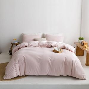 ECOCOTT Duvet Cover Oversized King Size - 100% Washed Cotton Durable Soft Comfy Duvet Cover Set, 3 Pieces Duvet Cover with Zipper Closure (Greyish Pink)