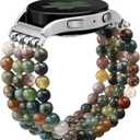 Newlibery Natural Stone Bracelet Beaded Band Women 20mm Compatible with Samsung Galaxy Watch 7/6/5/4/Active 2/4 Classic/6 Classic/5 Pro/FE 40mm 42mm 43mm 44mm 45mm 46mm 47mm