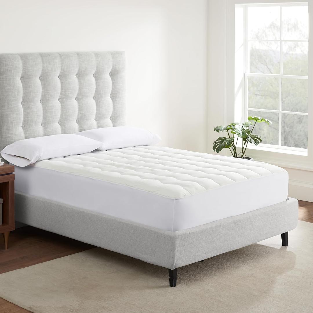 Serta Air Dry Extra Comfort Performance Fabric Quilted Mattress Pad, Cooling and Breathable Mattress Cover, Moisture Wicking Protection with 15" Deep Pocket, Full, White