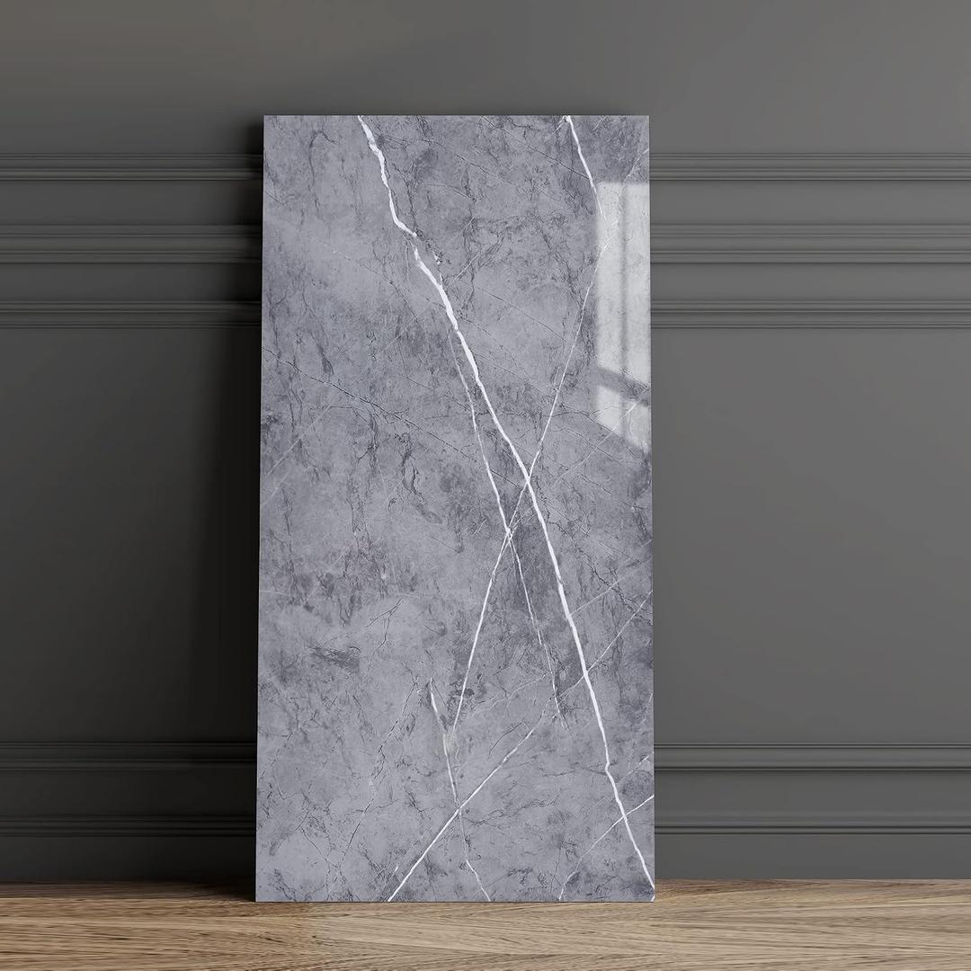 Haimin Wall Panels Peel and Stick 10 Pieces 23.6x11.8in (19.4 Sq. Ft. Coverage) Lightweight Backsplash Marble Look Tile (not Real Marble) Ideal for Kitchen Bathrooms Living Rooms Bedrooms (Gray-YSH)