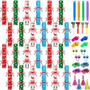 Syhood 24 Pack Christmas No Snap Party Table Favors with Prizes Christmas No Snap Crackers with 24 Pcs Little DIY Xmas Crackers Holiday Table Favors Set for Party(Classic Pattern)