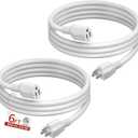 16/3 Short Extension Cord 6 FT 2 Pack, White Extension Cord Flexible & Durable, Indoor 3 Prong Power Cable, Suitable for Home and Office, 13 Amp 1625 Watt 125VAC 16AWG, ETL Listed