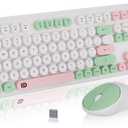 FD 2.4GHz Wireless Keyboard and Mouse Set with Switch Button - Full-Size Keyboard - Compatible for Windows/Laptop/PC/Notebook/Smart TV and More - Milky White Green Colorful