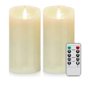 Flameless Battery Operated LED Candles 3D Wick with10key Button Remote Control 24-Hour Timer Set of 2 Electric Flickering Pillar Real Wax，Wedding, Party, Home Decoration