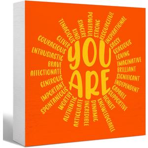 Inspirational Wood Box Sign You Are Sun Wooden Block Signs Motivational Quote Desk Dcor for Home Office Bedroom Table Dcor-Orange Positive Desk Decor