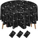 Oudain 3 Pcs Round Halloween Tablecloth 84 Inch Plastic Spider Web Tablecloth Disposable Cobweb Halloween Round Table Cover for Birthday Party Dining Table Decorations Supplies (Black)