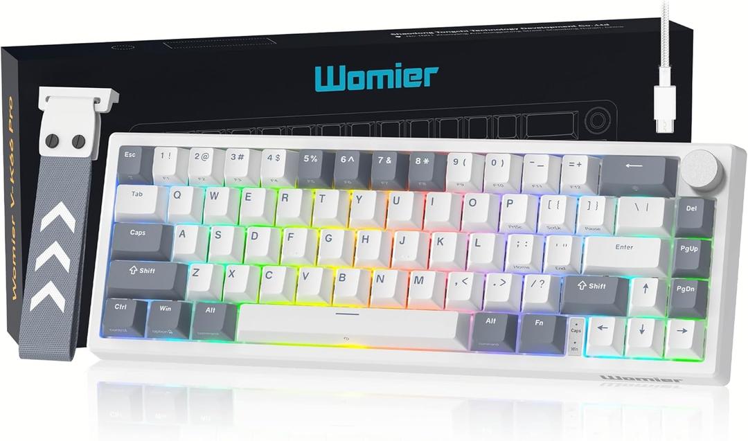 Womier VK66 PRO 60% Gaming Keyboard Wired, QMK/VIA Creamy Mechanical Keyboard, Hot Swappable Gasket Mount RGB Key Board & Translucent Keycaps (White)