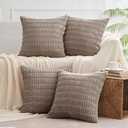 MIULEE Pack of 4 Light Brown Corduroy Decorative Throw Pillow Covers 20x20 Inch Soft Boho Striped Pillow Covers Modern Farmhouse Home Decor for Sofa Living Room Couch Bed