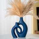 Lvases Snuggle Hollow Ceramic Vase Set of 2, 11Inch Nordic Modern Boho ins Style Decorative Ceramic Aesthetic Flower Vases for Home Decor Living Room Shelf Table Decorative (Matte Navy Blue)