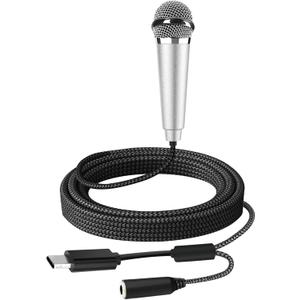 USB C Mini Microphone Karaoke, Portable ASMR Microphone for Android Phone/iPhone 15/Laptop/Mac, Wired Mic for Voice Recording, Singing, Interviews, Vlogs, YouTube, TIK Tok (Silver)