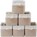 MidmmVick 13 x 13 Inch Cube Storage Bins, 6 Pack Extra Large Collapsible Fabric Storage Bin with Ropes, Foldable Storage Cubes for Home (White & Beige-13"x13"x13")