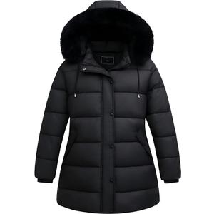 Pefflarge Women's Plus Size Down Coat| Waterproof, Windproof, Detachable Hood, Flannel Lined 1X