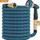 100FT Garden Hose -2026 Newly Upgraded Expandable Garden Hoses with 10 Function Spray Nozzle, Extra Strength Fabric, Pure Brass 3/4'' Fittings, Leak-Proof, Lightweight, Kink-Free Hose(Gray Blue)