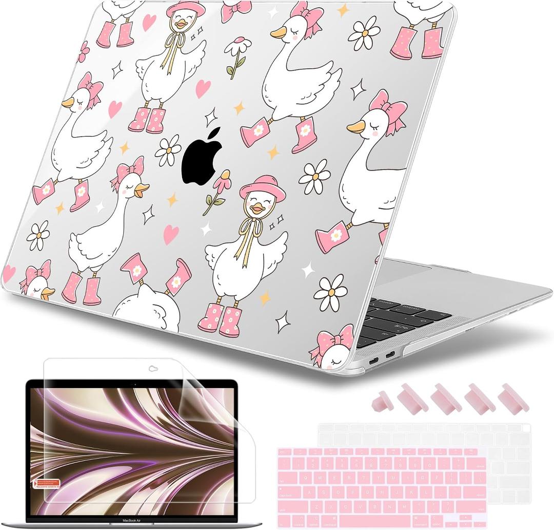 May Chen Compatible with MacBook Air 13 inch Case 2022 2021, 2020-2018 Release Model: M1 A2337 A2179 A1932, Plastic Hard Shell Case Cover for Mabook Air 13 inch with Retina Dispaly, Cute Goose Spring