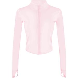 Tanming Women's Full Zip Seamless Workout Jacket Running Yoga Slim Fit Track Jacket (Pink)