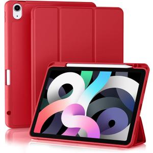 Akkerds Compatible with iPad Air 6th Generation 11 Inch Case M2 2024, for iPad Air 5th/4th Generation Case 2022/2020 10.9 Inch with Pencil Holder[Auto Sleep/Wake], Red