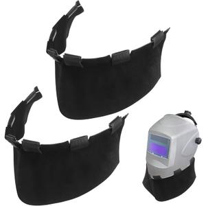 Shyyween 2 Pcs Welding Helmet Accessories Black Split Cowhide Wrap Around Helmet Bib Cover Leather Welding Hood Accessories Neck Protector for Most Helmets