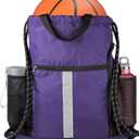 BeeGreen Purple String Bag Sack Gym Backpack with Shoe Compartment and Two Water Bottle Holder for Men Women Lightweight Durable Drawstring Cinch Sackpack