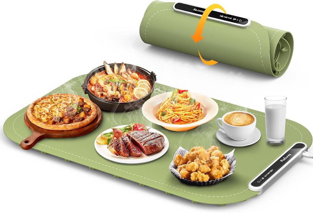Food Warming Mat, Silicone Electric Heating Tray to Keep Food Warm at Party, Heating Mat for Food with 3 Temperature Levels & 2 Hours Auto-Off, Roll up Warming Tray for Buffets, Parties, Picnic