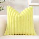 OTOSTAR Yellow Faux Rabbit Fur Decorative Throw Pillow Cover 18x18 Inch Soft Cozy Plush Striped Pillowcase Velvet Cushion Cover for Sofa Couch Bed Living Room