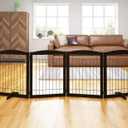 PAWLAND 96-inch Extra Wide Dog gate for The House, Doorway, Stairs, Freestanding Foldable Wire Pet Gate, Set of Support Feet Included (Espresso, 30" Height-4 Panels)