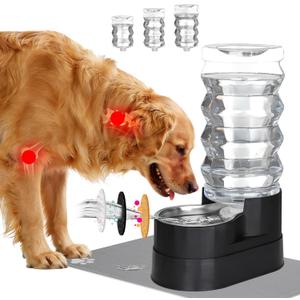 RIZZARI Dog Water Dispenser Bowl: 9L Large Black Automatic Stainless Steel Pet Feeder with Triple Filter and Specialized Brush - for Dogs Good for Joint Health - Garden Garage