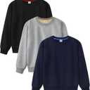 3 Pack Boys Sweatshirts Fleece Cotton Boys Long Sleeve Shirts Crewneck Kids Sweatshirts Soft Pullover Tops for Kids (Large, Black, Navy Blue, Grey)