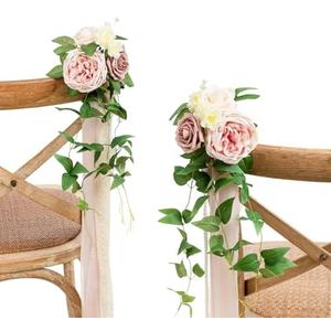 Ling's Moment 8pcs Wedding Artificial Aisle Pew Flowers Chair Decorations Arrangements with Chiffon Ribbons Dusty Rose Cream for Ceremony Chair Back Floral Decor Reception Church Party Outdoor