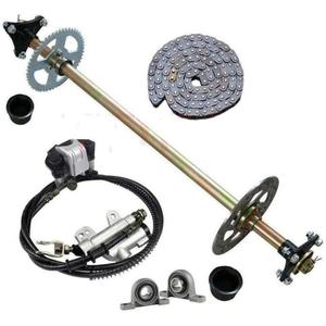 Upgraded 740mm Go Kart Live Rear Axle Complete Kit with Brake Assembly and T8F Chain Sprocket for DIY or Quad Trike Golf Carts