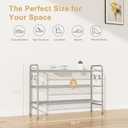 3 Tier Shoe Rack 33" Wide Metal Shoe Organizer Long Shoe Storage with 4 Side Hooks Sturdy Shoes Shelf for Front Door Entrance, Closet, Garage, Dorm, Grey