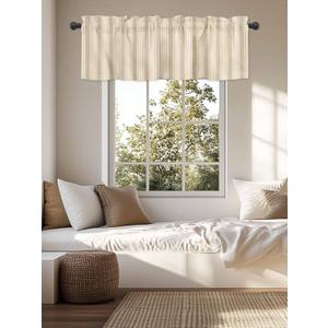 Kitchen Valances for Windows, Rustic Farmhouse Beige Stripe Light Filtering Short Curtains for Bathroom Basement Living Room Retro Minimalist Line Theme (42"W x 12"L (Pack of 1), Burlywood)