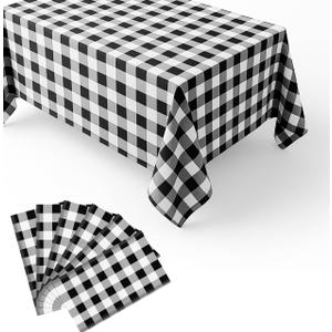 6 Packs Gingham Tablecloth Black and White Checkered Tablecloths 54 x 108 Inches Disposable Plastic Gingham Tablecovers Waterproof Rectangle Picnic Table Covers for Birthday Party Supplies