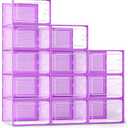 Kuject X-Large Shoe Storage Boxes Organizers Clear Plastic Stackable 12 Pack, Shoe Rack & Holder Substitute, Sneaker Containers, Toy Storage Organizer Bins for Entryway, Closet, Under Bed, Purple