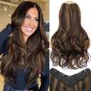 ALXNAN Long Wavy Hair Extensions for Women, Clip in Hair Extensions Clip Ins Soft Full Head Synthetic Hairpieces 20 Inch Balayage Dark Brown to Chestnut Brown