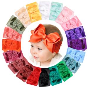 doboi Baby Girl Hair Bows and Nylon Headbands Set - 20PCS Infant Toddler Accessories With Big Bows (Classic Headbands Style)