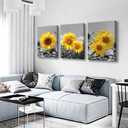 USIXA Sunflower Wall Art for Living Room Black White Flowers Wall Decor Yellow Floral Canvas Prints Painting Wood Frame with Hook Decorative Botanical Blossom Picture Artwork in 3 Panels 1216 Inches