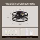 Small Caged Ceiling Fan with Light Flush Mount, 16.14'' Retro Industrial Bladeless Fans Ceiling,(6-Speed/Reversible/Timing), Farmhouse Rustic Ceiling Fan for Bedroom Kitchen living Room