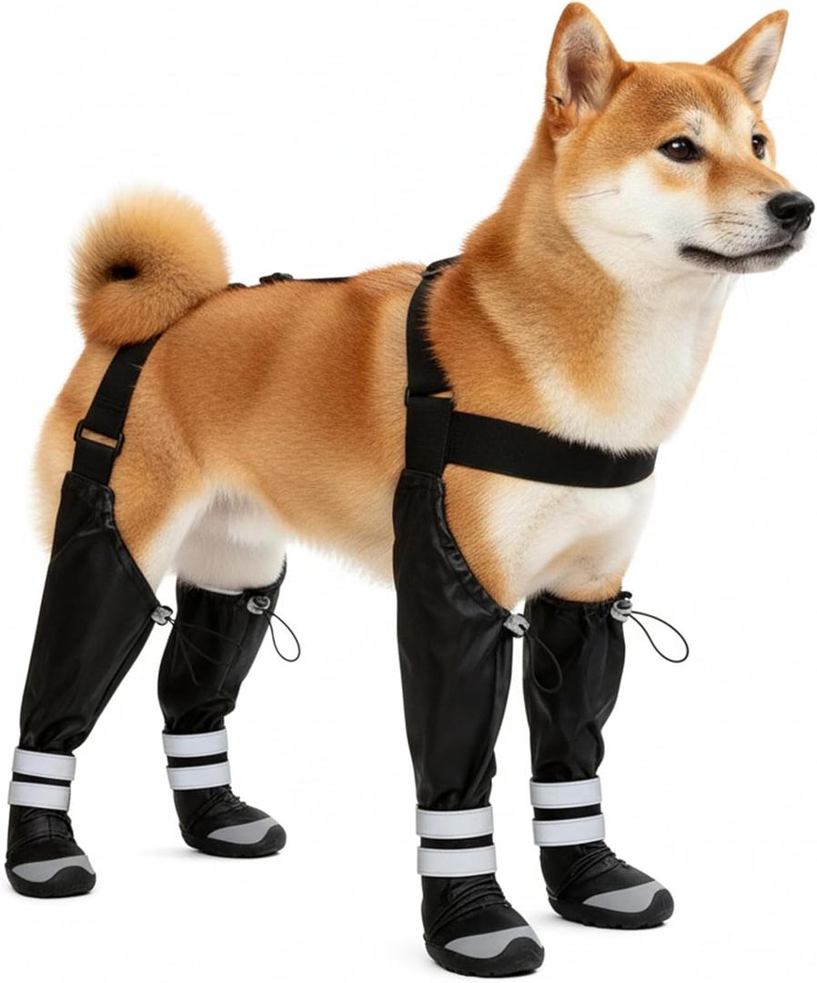 Upgraded Dog Suspender Boots, Waterproof Dog Rain Boot, Anti-Slip Winter Snow Dog Shoes Leggings, Adjustable Suspender Boots for Medium Dogs, Paws Protector for Outdoor Dogs Walking Hiking (M)