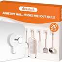 20 Pack Adhesive Wall Hooks, 13 lbs Max Load Picture Hangers Without Nials, Waterproof Oilproof No Damage Hooks for Bathroom Towels, Kitchen, Shower & Home Organization